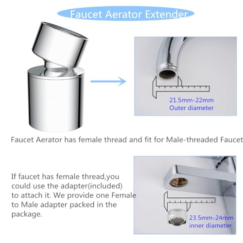 Faucet Aerator, 360° Swivel Kitchen Sink Aerator, Dual-function 2-Flow Sprayer Faucet Head, Big Angle Sink Sprayer Attachement, Faucet Replacement Part 55/64 Inch Female Thread - Chrome