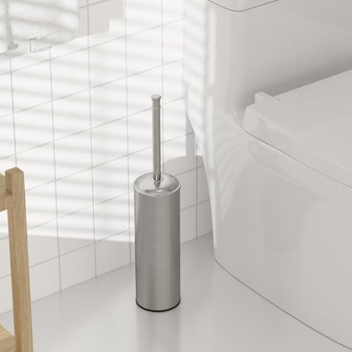 Toilet Brush and Holder, Toilet Cleaner Bowl Set with Two Brush with Extra Long Handle, Durable Bristles Toilet Scrubber and Covered Holder, Drip-Proof Stainless Steel Brushed Nickel - color: Brushed Nickel