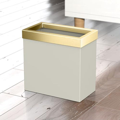 Gatco Modern Rectangle Wastebasket, Matte Pearl and Brushed Brass Combo - Stainless Steel Trash Can with Removable Lid, Leakproof, 3 Gallon Capacity for Bathroom, Bedroom, Kitchen, or Office - color: Matte Pearl / Brass