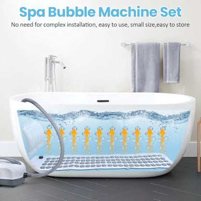 Portable Spa Bubble Bath Mat, Full Body Bubbling Non-Slip Bath Mat with Remote, Pillow & Electric Air Pump - Adjustable Bubble Settings for Bathtub Home Spa Relaxation (Normal Suction Cup)