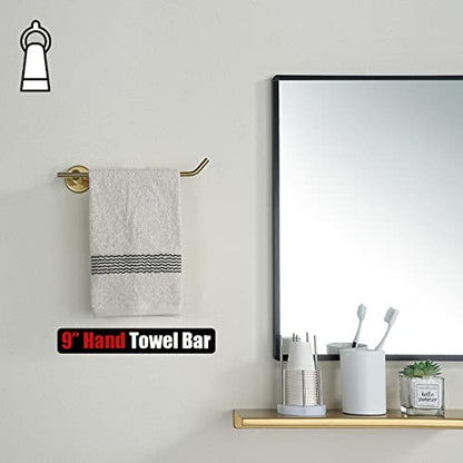 JQK Hand Towel Bar, Brushed Gold Stainless Steel Towel Ring Holder for Bathroom, 9 Inch Wall Mount, TR100-BG - color: Gold, size: 9 Inch (Right)