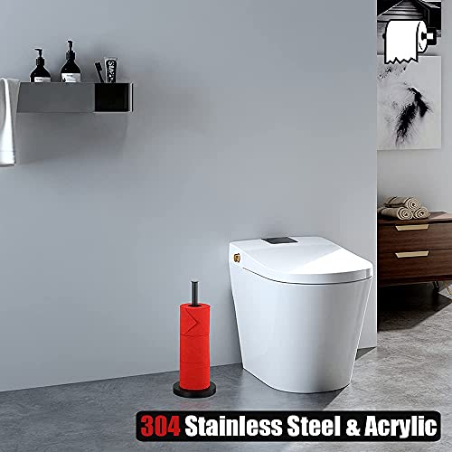 JQK Toilet Paper Storage Stand Matte Black, 304 Stainless Steel Thicken 0.8mm Tissue Reserve Holder 3 Rolls Dispenser for Bathroom, TPS180-PB - color: Black & Black Base