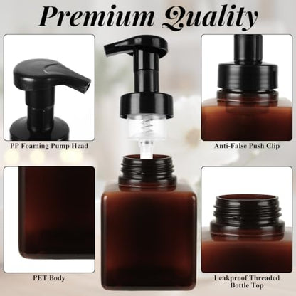 Plastic Foaming Soap Dispenser with Pump, 8.5 Oz, 24 PCS | Liquid Soap, Shampoo, Bathroom, Hotel, Refillable Foaming Hand Soap Dispenser, Brown, Empty Hand Bottle