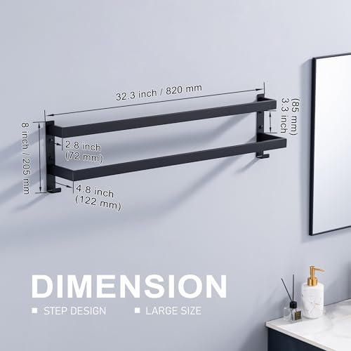 Double Towel Bar Towel Racks for Bathroom, Bath Towel Holders Wall Mount, Stainless Steel Towels Shelves Towel Rail, 2-Tiers (Matte Black, 32 Inches) - color: Matte Black, size: 32 Inches