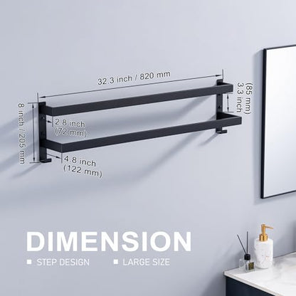 Double Towel Bar Towel Racks for Bathroom, Bath Towel Holders Wall Mount, Stainless Steel Towels Shelves Towel Rail, 2-Tiers (Matte Black, 32 Inches) - color: Matte Black, size: 32 Inches