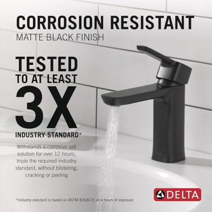 Delta Modern Matte Black Bathroom Faucet 1 Hole, Single Hole Bathroom Sink Faucet for Vanity, Push-Pop Drain Assembly, Matte Black 581LF-BLGPM-PP - color: Matte Black