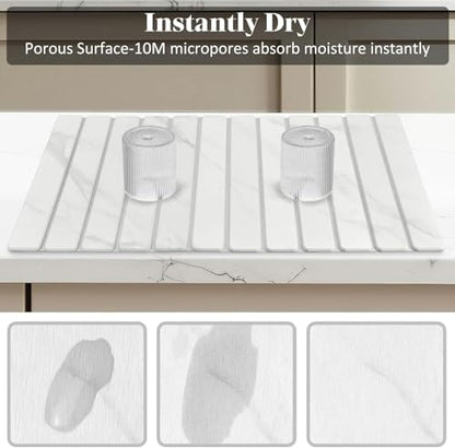 2 PCS Extra Large Stone Dish Drying Mats for Kitchen Counter, 28"(L)×16"(W) Dish Drying Mat with 8"x 4" Coasters, Eco-Friendly Diatomite Dish Drying Mat - Fits All Countertops - White Marble - color: White Marble, size: 28" x 16"