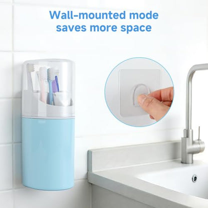 Toothbrush Organizer with Cover,4 Slots for Bathroom Toothbrush Holders,Dustproof Design,with Wall Mounted,Electric Toothbrush Holder and Toothpaste Holder,Bathroom Countertop Storage