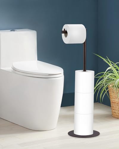 Toilet Paper Holder Stand, Free Standing Toilet Paper Roll Holder for 4 Spare Rolls, Modern Bathroom Toilet Paper Stand with Reserve, Oil Rubbed Bronze, Housen Solutions