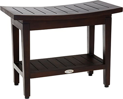 (Fully Assembled) AquaTeak Patented 24" Maluku Mocha Teak Shower Bench with Shelf - size: B. Bench Fully Assembled