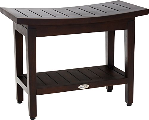 (Fully Assembled) AquaTeak Patented 24" Maluku Mocha Teak Shower Bench with Shelf - size: B. Bench Fully Assembled