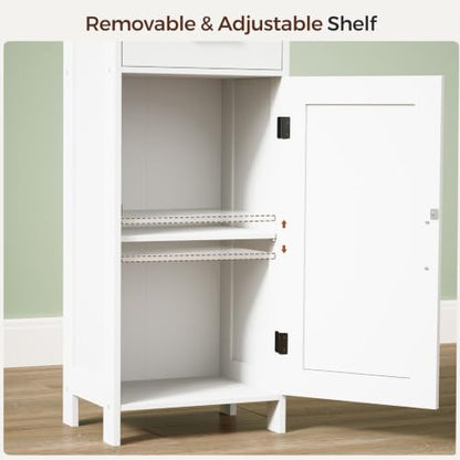 67" Tall Bathroom Storage Cabinet with Adjustable Shelf, Narrow Cabinet | Farmhouse Kitchen Cabinet with 2 Doors, Narrow Floor Cabinet for Kitchen, Bathroom, Dining Room, Laundry Room, White