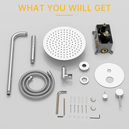 BESy Shower System with 10 Inch Round Rain Shower Head and Handheld Wall Mounted, High Pressure Rainfall Shower Faucet Fixture Combo Set with 2 in 1 Handheld Showerhead for Bathroom, Chrome - color: Chrome