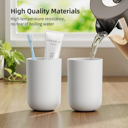 MOPMS 13oz Bathroom Tumbler 2PC, Unbreakable Plastic Cup, Grey | Unbreakable 380ml plastic bathroom tumbler with non-slip grip. Durable, reusable toothbrush cup for home and travel. - color: Grey-2pcs