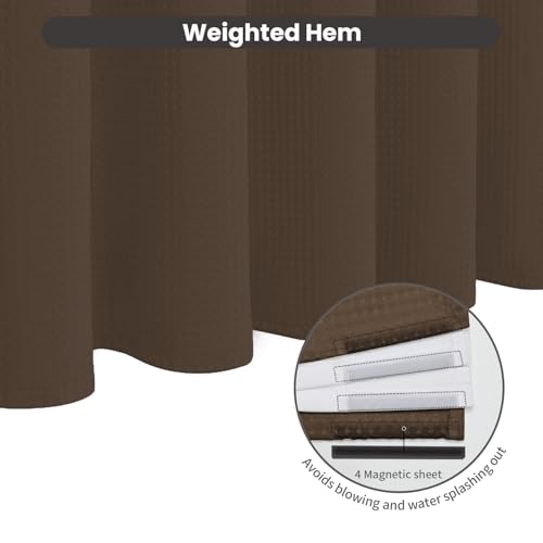 Inhousolu No Hook Shower Curtain with Removable Snap-in Liner, Waffle Weave 230 GSM Polyester, Weighted Hem, Water Repellent Washable, 72 x 72 Inch, Brown - color: Brown, size: 72"W x 72"L (Pack of 1)
