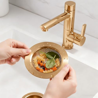 2 Pcs Sink Strainer Stainless Steel Kitchen Sink Drain Strainer Basket Cover Mesh Hair Food Catcher, Large Wide Rim of 4.4 Diameter (Champagne Bronze) - color: Champagne Bronze
