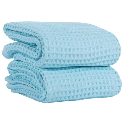 PÜSKÜL 2-Piece Natural 100% Turkish Cotton Waffle Bath Towels Extra-Large | Turquoise, 32x63" Bath Sheet Towel, Light Soft Absorbent Quick-Dry Lint-Free Premium Honeycomb Weave Oeko-Tex Made in Turkiye - color: Turquoise, size: Bath Towels - Pack of 2