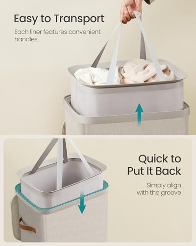 SONGMICS Laundry Basket, 26.4 Gal. Laundry Hamper, Easy Assembly, with Lid and Handles, Removable Liner, 16.5 x 12.6 x 29.5 Inches, Cappuccino Beige ULCB811LH01 - color: Cappuccino Beige, size: 100 L (1-Section)