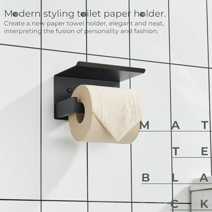 KOKOSIRI Black Toilet Paper Holders with Shelf Bathroom Toilet Paper Roll Holder SUS304 Stainless Steel Wall Mounted, Matte Black, B2010BK - color: Matte Black, size: With Shelf(1 Pack)