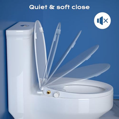 Clirass Round Bidet Toilet Seat with Quiet-Close, Non-Electric Bidet Mode with Dual Nozzles, Fit Round Toilet Seat, Adjustable Water Pressure with Brass inlet (Round)