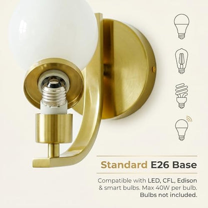 Gold Wall Sconces, Mid Century Modern with Milky Glass Globe Shade | Art Deco Wall Mounted Light Fixture, Vanity Wall Light, For Bedroom, Living Room, Hallway, Stairway - color: Gold, size: 1 Pes