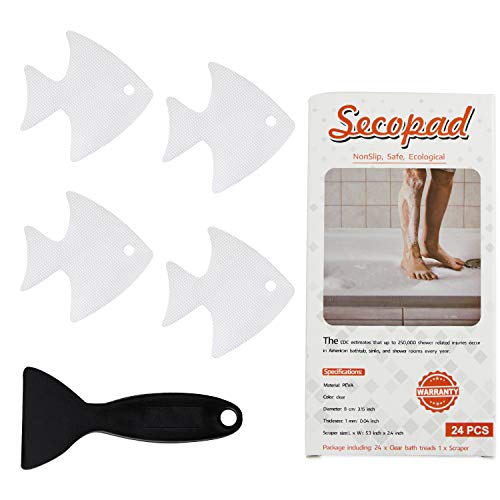 Secopad Bathtub Stickers Non-Slip, 24 PCS Safety Shower Treads Adhesive Appliques with Premium Scraper - color: Clear