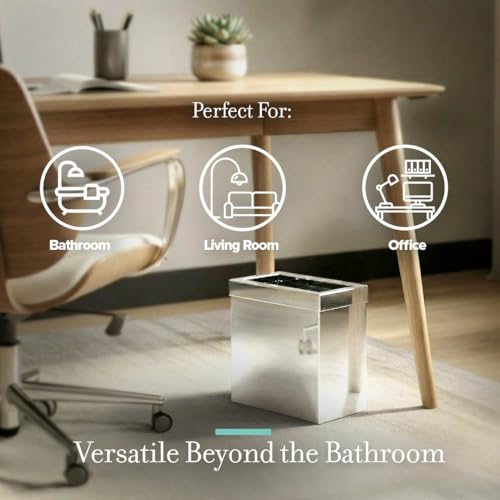 Gatco Small Bathroom Trash Can with Lid, Rectangle 3 Gallon Stainless Steel Wastebasket, Under Sink, Chrome, for Bathroom, Bedroom, Office (1916) - color: Silver