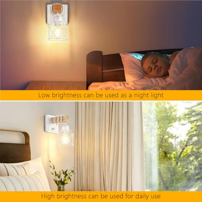 FadimiKoo Wall Sconces Set of Two, Farmhouse Hardwired White Wall Lamps with Wooden Arm & On/Off Dimmable Switch, Modern Bathroom Light Fixtures with Metal Shade for Living Room, Hallway, Bedroom - color: White, size: 1-Light (2 Pack)