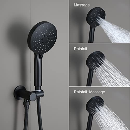 Iriber Shower System Wall Mounted Shower Faucet Mixer Set with Luxury High Pressure Shower head and 3-Setting Handheld, Bathroom Shower Trim Kit Contain Pressure Balance Valve, Matte black - color: Matte Black