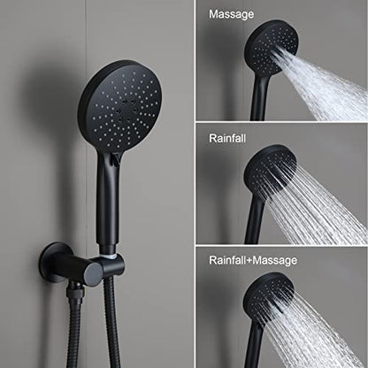 Iriber Shower System Wall Mounted Shower Faucet Mixer Set with Luxury High Pressure Shower head and 3-Setting Handheld, Bathroom Shower Trim Kit Contain Pressure Balance Valve, Matte black - color: Matte Black