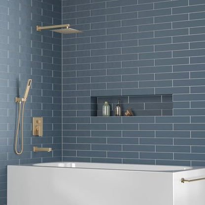 Lava Odoro Modern 3-Setting Square Shower and Tub Faucet Set with Shower Head and Handheld Sprayer Gold, Rainfall Shower System with Tub Spout, Shower Valve Trim Kit, Champagne Gold, SF103-CB-T - color: Champagne Gold, style: With Tub Spout