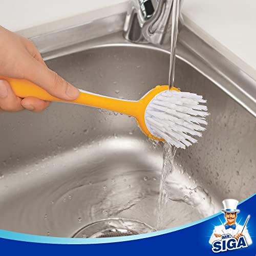 MR.SIGA Round Dish Brush with Suction Cup, Pack of 3 | Scrub brush for dishes, pans, pots, kitchen sink cleaning, dish brush with handle
