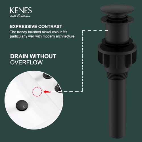 Pop Up Bathroom Sink Drain Without Overflow, Matte Black Pop Up Drain | Bathroom Vanity Sink Drain Assembly, Built-in Anti-Clogging Strainer, Plastic Pop Up Drain for Bathroom Vanity Vessel Sink - color: Matte Black, size: Big Pop up Cap (Without Overflow