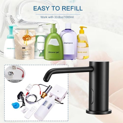 Automatic Soap Dispenser Touchless Infrared Sensor Electric Soap Dispenser | Built In Sink Liquid Dispenser Suitable For Home And Commercial Daily Use Equipped With Bottle and Pump 33.81oz/1000ml, Black - color: Liquid-black
