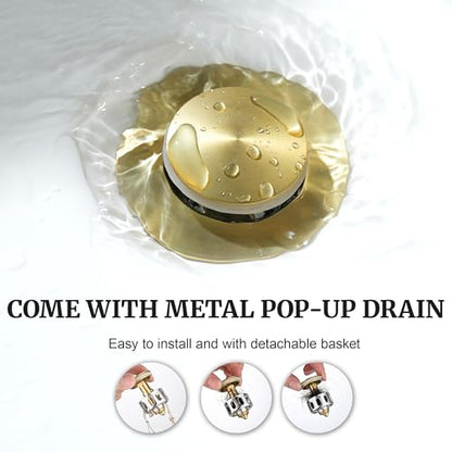 Ultimate Unicorn 8 inch Bathroom Faucet Brushed Gold, Waterfall Bathroom Faucet with Metal Pop-up Sink Drain Stopper and 2 Supply Hoses,2 Handle Widespread Faucets for Vanity Sink 3 Holes | Bathroom Faucet with Metal Pop-up Sink Drain Stopper and 2 Supply