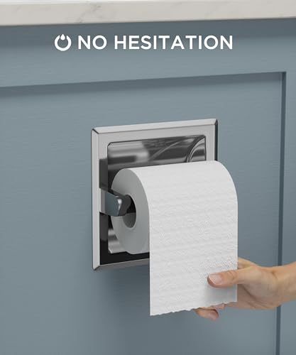 FORIOUS Recessed Toilet Paper Holder for Mega Rolls, Chrome | Stainless Steel Tissue Roll Holder Wall Mount for Bathroom Space-Saving Design, in Wall Toilet Paper Dispenser Insert - color: Chrome