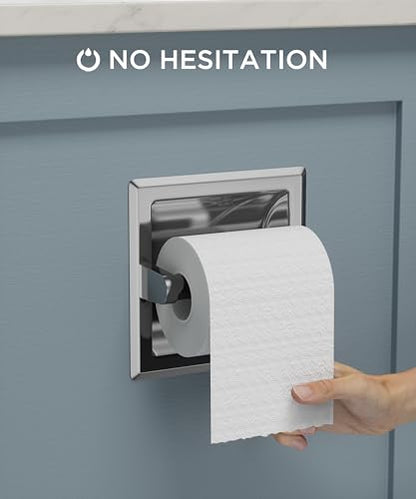 FORIOUS Recessed Toilet Paper Holder for Mega Rolls, Chrome | Stainless Steel Tissue Roll Holder Wall Mount for Bathroom Space-Saving Design, in Wall Toilet Paper Dispenser Insert - color: Chrome