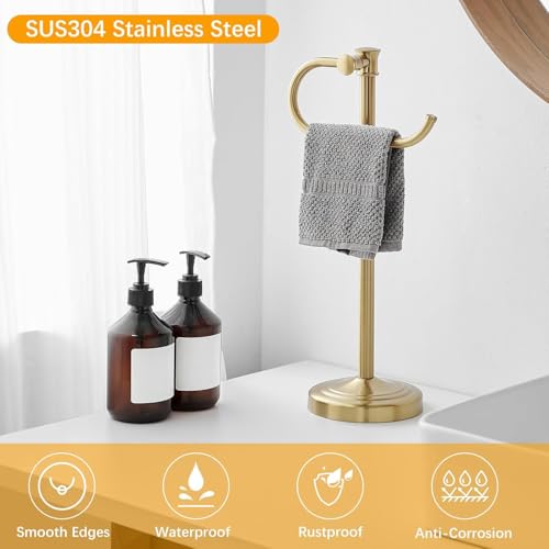 17 Inch Brushed Gold Stand Towel Bar Hanger Hand Towel Bar Bathroom Vanity Countertop Towel Holder Free Standing Stainless Steel Towel Ring Hardware Accessories Towel Rack - color: Brushed Gold
