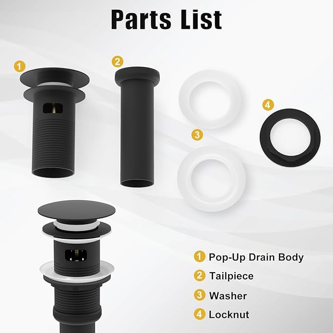 ZM Pop Up Drain Stopper with Overflow for Bathroom Faucet Vessel or Vanity Sink, Matte Black - style: Black With Overflow