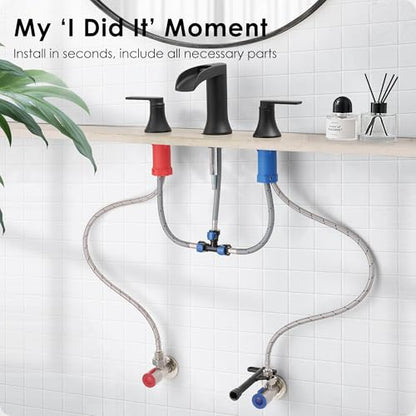 Matte Black Widespread Bathroom Sink Faucet 3 Hole, 8 Inch Waterfall Faucet for Bathroom Sink with Pop-Up Drain and cUPC Supply Lines, 2 Handles for Vanity Lavatory Restroom, Brass Material - color: Matte Black - Elegant