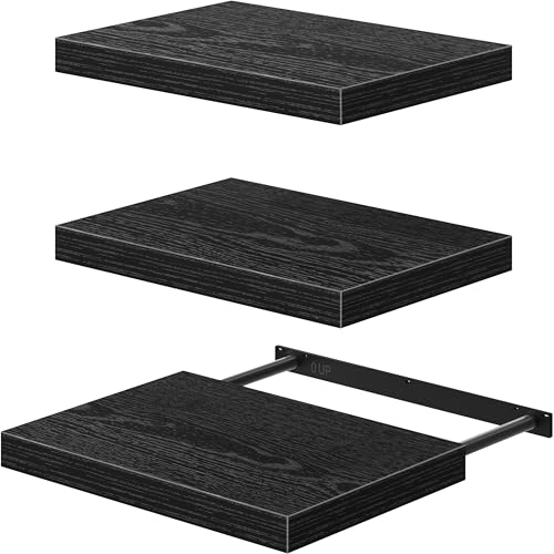 QEEIG 10" Deep Floating Shelves for Wall - 10 x 16 inch Book Shelf Bathroom Bedroom Kitchen Living Room Hanging Bookshelf Farmhouse Set of 3, Black (025-40B3) - color: B. Black, size: 15.7" x 10"