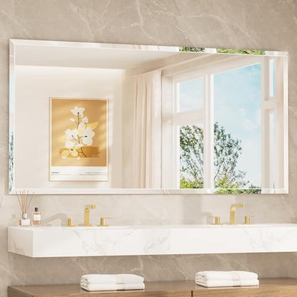 TETOTE 72" x 36" Rectangle Tempered Mirror with Frameless Beveled Edge for Vanity and Bathroom - size: 36"L x 72"W