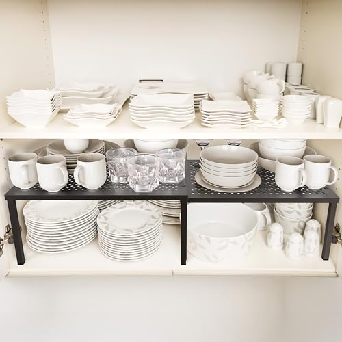 Simple Houseware Cabinet Counter Shelf Organizer w/Steel Surface, Bronze | Expandable & Stackable 9" D x 12.75" W x 5.9" H - color: Bronze