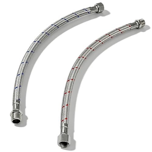 12 Inch Faucet Supply Lines, 3/8 OD Comp (Male) x 3/8 Comp (Female) Connector Braided Stainless Steel Extension Hoses for Bathroom Kitchen Sink（1 Pair）