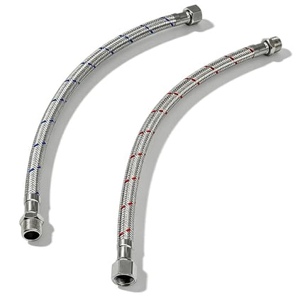 12 Inch Faucet Supply Lines, 3/8 OD Comp (Male) x 3/8 Comp (Female) Connector Braided Stainless Steel Extension Hoses for Bathroom Kitchen Sink（1 Pair）
