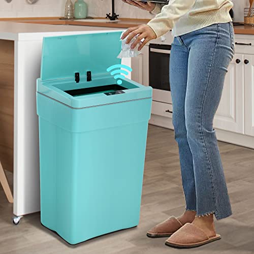 13 Gallon 50 Liter Kitchen Trash Can with Touch-Free & Motion Sensor Lid, Automatic Plastic Garbage Can, Touchless Trash Bin Automatic Trash Can for Bedroom Bathroom Home Office - color: Blue