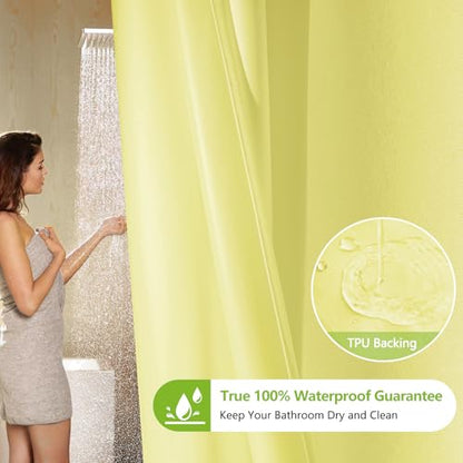 Seenus Bright Yellow Ruffle Shower Curtain with Waterproof TPU Backed, Soft Microfiber French Country Ruched Shower Curtain, 72 x 72 Inch Bathroom 2 in 1 Washable Fabric Shower Curtain with TPU Lining - color: Ruffled - Yellow, size: 72"W x 72"L (Pack of