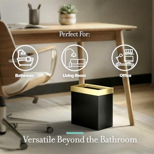 Gatco Small Bathroom Trash Can With Lid, Rectangle 3 Gallon Stainless Steel Wastebasket, Under Sink, Matte Black And Brushed Brass, For Bathroom, Bedroom, Office (1938) - color: Matte Black/Brushed Brass
