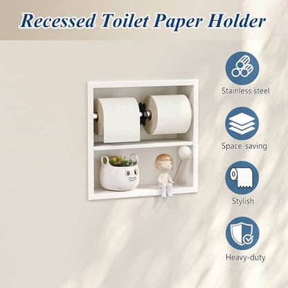 Neodrain White Recessed Toilet Paper Holder,Double Layer Wet Tissue Holder | Space-Saving Wall Niche Cabinet Storage, Rustproof & Durable,For Bathroom, Kitchen & Vanity - color: White