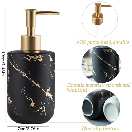 Soap Dispenser Black and Gold,300ml/10 Oz Luxurious Hand Soap Bottle with Plastic Pump Gold,Ceramic Liquid Soap Dispenser for Bathroom, Kitchen, Dish Soap,Lotion,Liquid Soap - color: Black